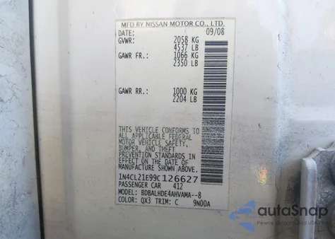 2009 Nissan Altima Hybrid z USA, uszkodzony, nr VIN 1N4CL21E99C126627